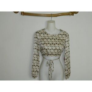 Rabbit‎ Rose Blouse Champagne Bottle Cropped Top Long Sleeve Shirt Size X-Small
